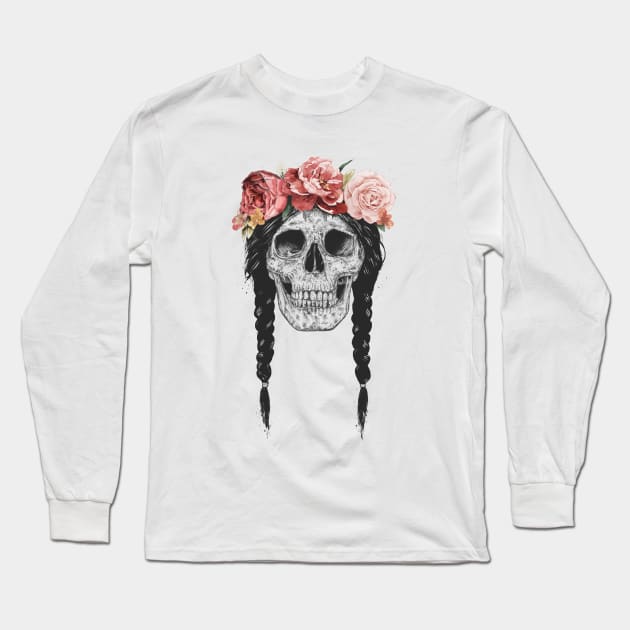 Skull with floral crown Long Sleeve T-Shirt by soltib